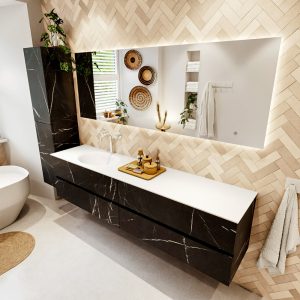 MONDIAZ VICA 200cm badmeubel onderkast Marquina 4 lades. Wastafel MOON links 1 kraangat