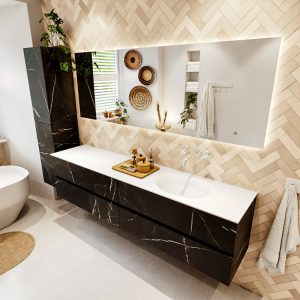 MONDIAZ VICA 200cm badmeubel onderkast Marquina 4 lades. Wastafel MOON rechts zonder kraangat
