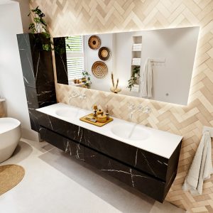 MONDIAZ VICA 200cm badmeubel onderkast Marquina 4 lades. Wastafel MOON dubbel zonder kraangat