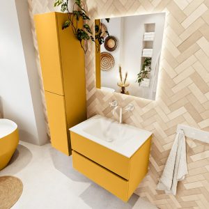 MONDIAZ VICA 70cm badmeubel onderkast Ocher 2 lades. Wastafel CLOUD midden 1 kraangat