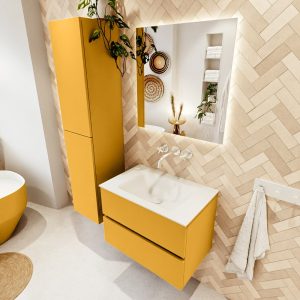 MONDIAZ VICA 70cm badmeubel onderkast Ocher 2 lades. Wastafel CLOUD midden zonder kraangat