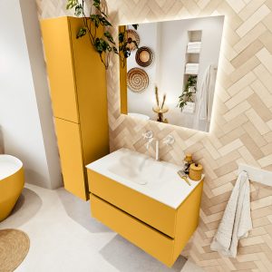 MONDIAZ VICA 80cm badmeubel onderkast Ocher 2 lades. Wastafel CLOUD midden 1 kraangat
