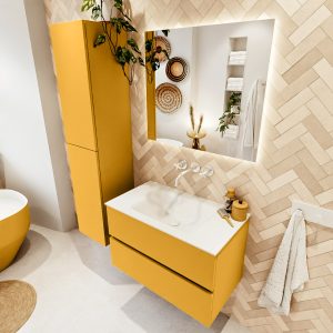 MONDIAZ VICA 80cm badmeubel onderkast Ocher 2 lades. Wastafel CLOUD midden zonder kraangat