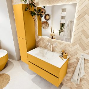 MONDIAZ VICA 90cm badmeubel onderkast Ocher 2 lades. Wastafel CLOUD midden 1 kraangat