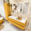 MONDIAZ VICA 140cm badmeubel onderkast Ocher 2 lades. Wastafel CLOUD links zonder kraangat