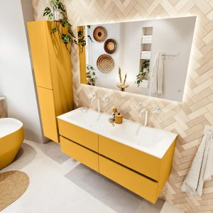 MONDIAZ VICA 130cm badmeubel onderkast Ocher 4 lades. Wastafel CLOUD dubbel 2 kraangaten
