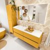 MONDIAZ VICA 140cm badmeubel onderkast Ocher 4 lades. Wastafel CLOUD links 1 kraangat