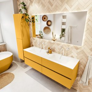 MONDIAZ VICA 160cm badmeubel onderkast Ocher 4 lades. Wastafel CLOUD dubbel 2 kraangaten