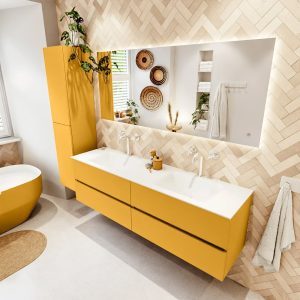 MONDIAZ VICA 170cm badmeubel onderkast Ocher 4 lades. Wastafel CLOUD dubbel 2 kraangaten