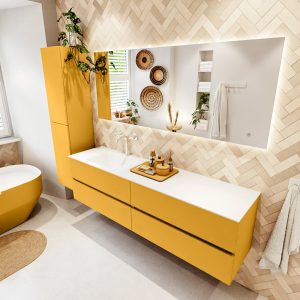 MONDIAZ VICA 180cm badmeubel onderkast Ocher 4 lades. Wastafel CLOUD links 1 kraangat