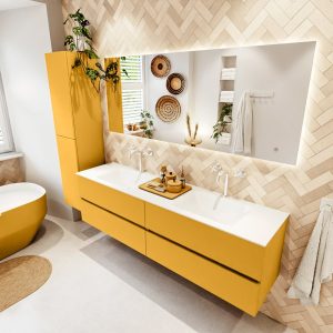 MONDIAZ VICA 180cm badmeubel onderkast Ocher 4 lades. Wastafel CLOUD dubbel 2 kraangaten
