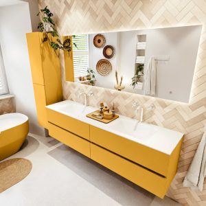 MONDIAZ VICA 190cm badmeubel onderkast Ocher 4 lades. Wastafel CLOUD dubbel 2 kraangaten
