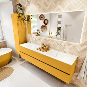 MONDIAZ VICA 190cm badmeubel onderkast Ocher 4 lades. Wastafel CLOUD dubbel zonder kraangat