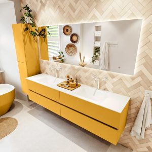 MONDIAZ VICA 200cm badmeubel onderkast Ocher 4 lades. Wastafel CLOUD dubbel 2 kraangaten