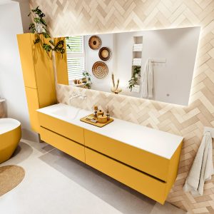 MONDIAZ VICA 200cm badmeubel onderkast Ocher 4 lades. Wastafel CLOUD links zonder kraangat