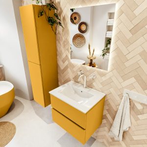 MONDIAZ VICA 60cm badmeubel onderkast Ocher 2 lades. Wastafel DENIA midden 1 kraangat