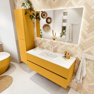MONDIAZ VICA 120cm badmeubel onderkast Ocher 2 lades. Wastafel DENIA midden 1 kraangat
