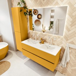 MONDIAZ VICA 120cm badmeubel onderkast Ocher 2 lades. Wastafel DENIA dubbel 2 kraangaten