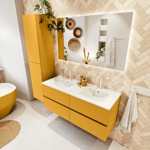MONDIAZ VICA 120cm badmeubel onderkast Ocher 4 lades. Wastafel DENIA dubbel 2 kraangaten