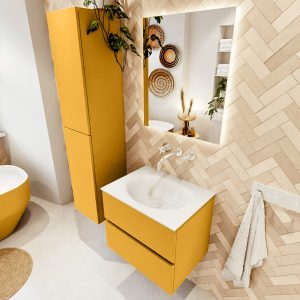 MONDIAZ VICA 60cm badmeubel onderkast Ocher 2 lades. Wastafel MOON midden zonder kraangat