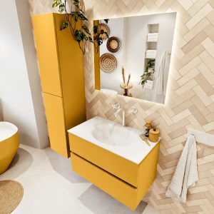 MONDIAZ VICA 80cm badmeubel onderkast Ocher 2 lades. Wastafel MOON midden 1 kraangat