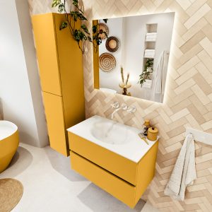 MONDIAZ VICA 80cm badmeubel onderkast Ocher 2 lades. Wastafel MOON midden zonder kraangat