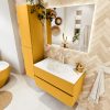MONDIAZ VICA 90cm badmeubel onderkast Ocher 2 lades. Wastafel MOON midden 1 kraangat