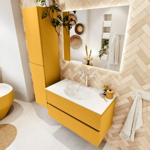 MONDIAZ VICA 90cm badmeubel onderkast Ocher 2 lades. Wastafel MOON midden 1 kraangat