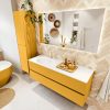 MONDIAZ VICA 140cm badmeubel onderkast Ocher 2 lades. Wastafel MOON links 1 kraangat