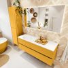 MONDIAZ VICA 140cm badmeubel onderkast Ocher 2 lades. Wastafel MOON links zonder kraangat