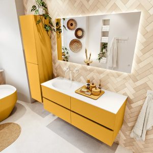 MONDIAZ VICA 130cm badmeubel onderkast Ocher 4 lades. Wastafel MOON links 1 kraangat