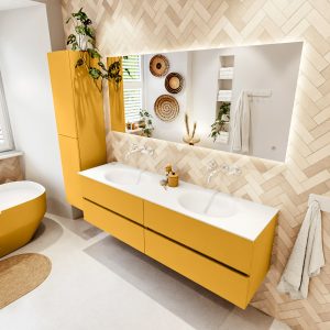 MONDIAZ VICA 170cm badmeubel onderkast Ocher 4 lades. Wastafel MOON dubbel zonder kraangat