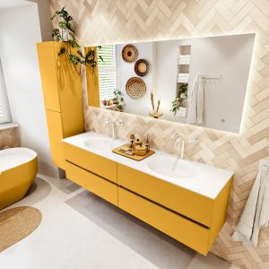 MONDIAZ VICA 180cm badmeubel onderkast Ocher 4 lades. Wastafel MOON dubbel 2 kraangaten