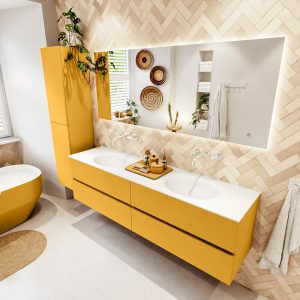 MONDIAZ VICA 180cm badmeubel onderkast Ocher 4 lades. Wastafel MOON dubbel zonder kraangat