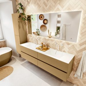 MONDIAZ VICA 180cm badmeubel onderkast Oro 4 lades. Wastafel CLOUD dubbel 2 kraangaten