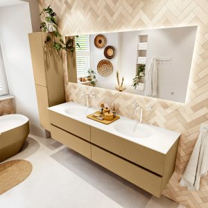 MONDIAZ VICA 180cm badmeubel onderkast Oro 4 lades. Wastafel MOON dubbel 2 kraangaten