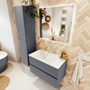 MONDIAZ VICA 80cm badmeubel onderkast Plata 2 lades. Wastafel CLOUD midden zonder kraangat