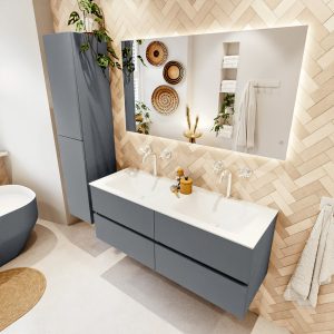 MONDIAZ VICA 130cm badmeubel onderkast Plata 4 lades. Wastafel CLOUD dubbel 2 kraangaten