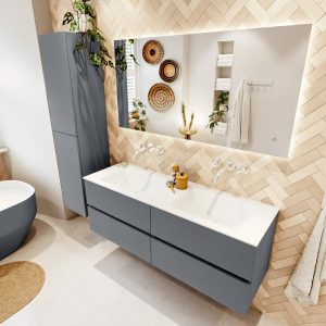 MONDIAZ VICA 140cm badmeubel onderkast Plata 4 lades. Wastafel CLOUD dubbel zonder kraangat