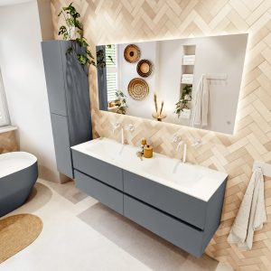 MONDIAZ VICA 150cm badmeubel onderkast Plata 4 lades. Wastafel CLOUD dubbel 2 kraangaten