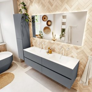 MONDIAZ VICA 160cm badmeubel onderkast Plata 4 lades. Wastafel CLOUD dubbel 2 kraangaten
