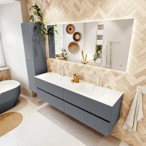 MONDIAZ VICA 170cm badmeubel onderkast Plata 4 lades. Wastafel CLOUD dubbel 2 kraangaten