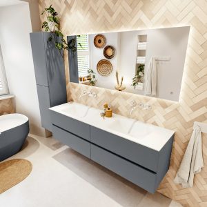 MONDIAZ VICA 170cm badmeubel onderkast Plata 4 lades. Wastafel CLOUD dubbel zonder kraangat