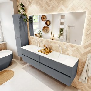 MONDIAZ VICA 180cm badmeubel onderkast Plata 4 lades. Wastafel CLOUD dubbel 2 kraangaten