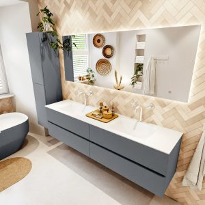 MONDIAZ VICA 190cm badmeubel onderkast Plata 4 lades. Wastafel CLOUD dubbel 2 kraangaten