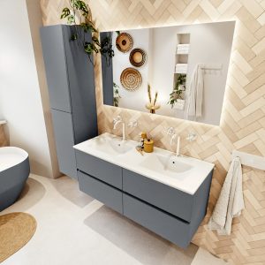 MONDIAZ VICA 120cm badmeubel onderkast Plata 4 lades. Wastafel DENIA dubbel 2 kraangaten