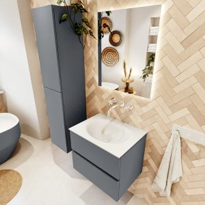 MONDIAZ VICA 60cm badmeubel onderkast Plata 2 lades. Wastafel MOON midden zonder kraangat