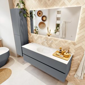 MONDIAZ VICA 140cm badmeubel onderkast Plata 2 lades. Wastafel MOON midden zonder kraangat