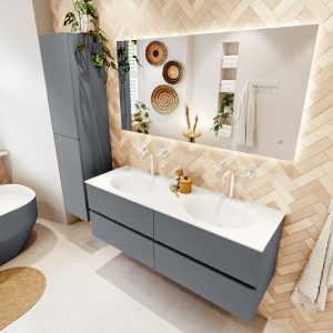 MONDIAZ VICA 140cm badmeubel onderkast Plata 4 lades. Wastafel MOON dubbel 2 kraangaten