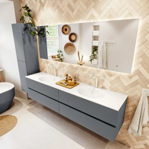 MONDIAZ VICA 200cm badmeubel onderkast Plata 4 lades. Wastafel MOON dubbel 2 kraangaten